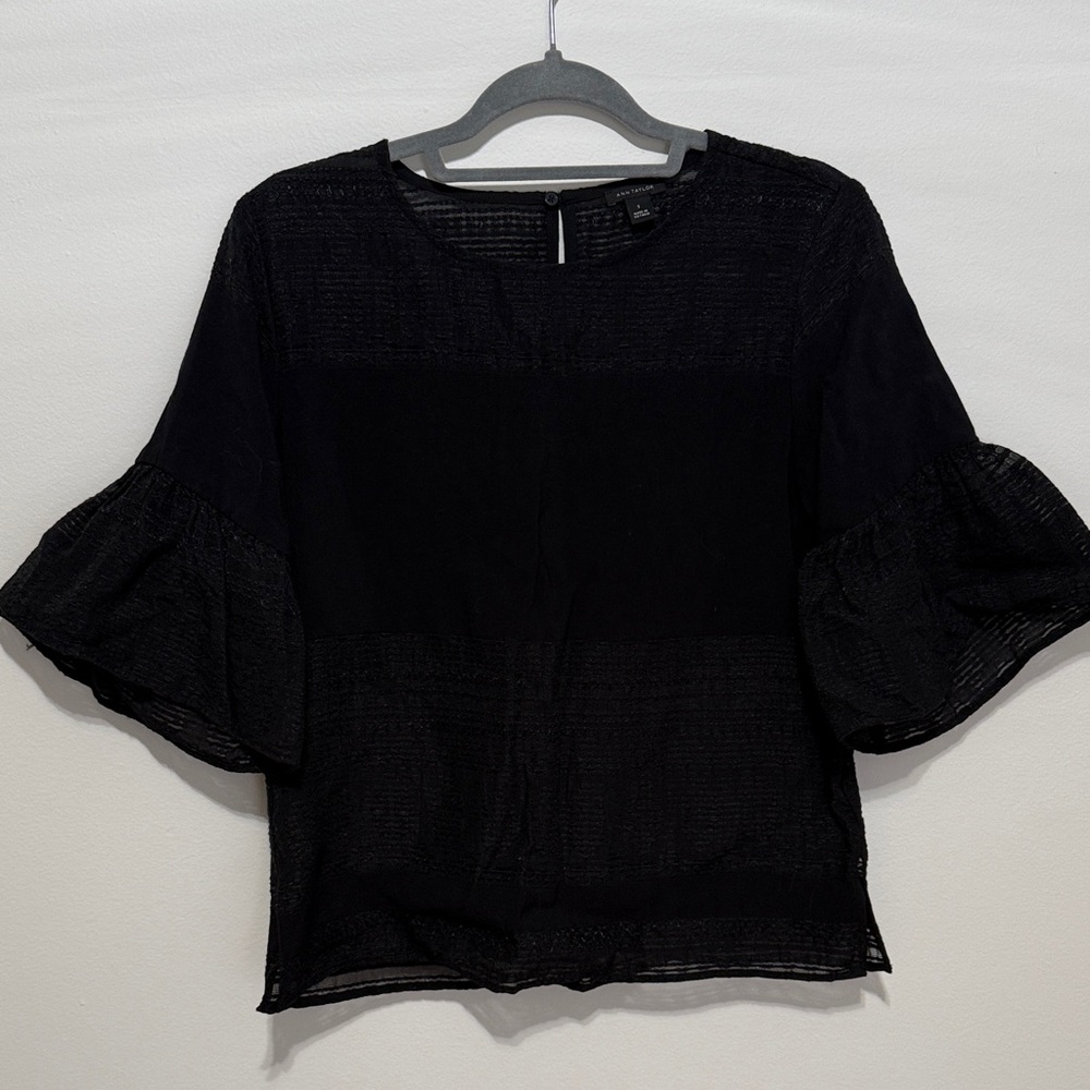 Ann Taylor Black Ruffle Sleeve Women's Top
